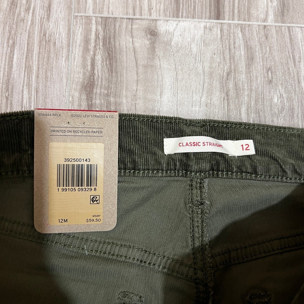 Levi's Classic Straight Corduroy Jeans Green 12M (W31 L30) Mid Rise Women NWT - Picture 9 of 14